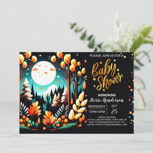 Digitale Woodland-Babydusche Einladung (Stehend Vorderseite)