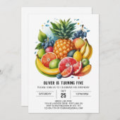 Digitaler Apple-Früchte Aquarell Geburtstag Einladung (Vorne/Hinten)