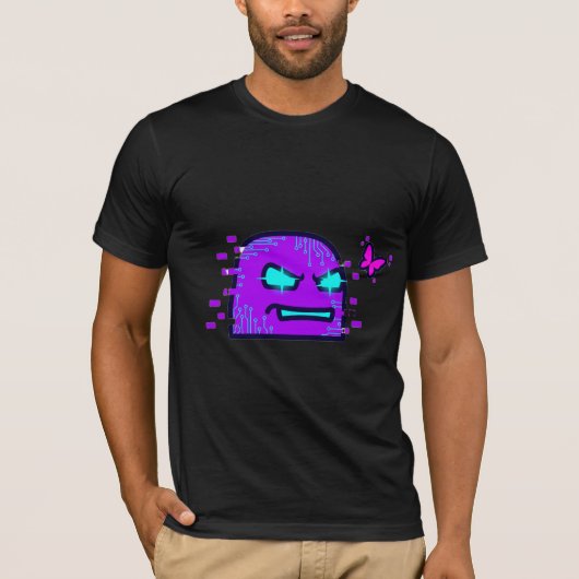 Digitaler Charakter mit Cyberpunk Neon Butterfly T-Shirt (Vorderseite)
