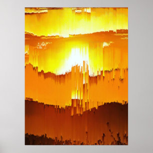 Digitaler Glitch-Sonnenuntergang-Horizont Poster