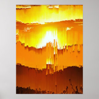 Digitaler Glitch-Sonnenuntergang-Horizont Poster