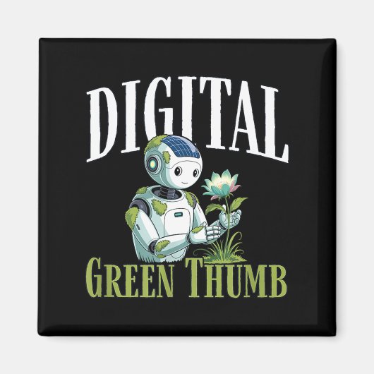 Digitaler grüner Daumen Solarpunk-Roboter Earth Da Magnet (Vorne)