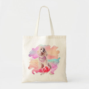 Digitaler Pudel Kunst des Watercolor mit Blumen Tragetasche