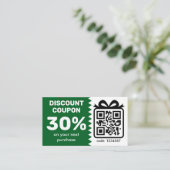 Digitaler Rabattcoupon mit dem Logo "QR Code" grün Visitenkarte (Stehend Vorderseite)