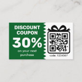 Digitaler Rabattcoupon mit dem Logo "QR Code" grün Visitenkarte (Vorderseite)