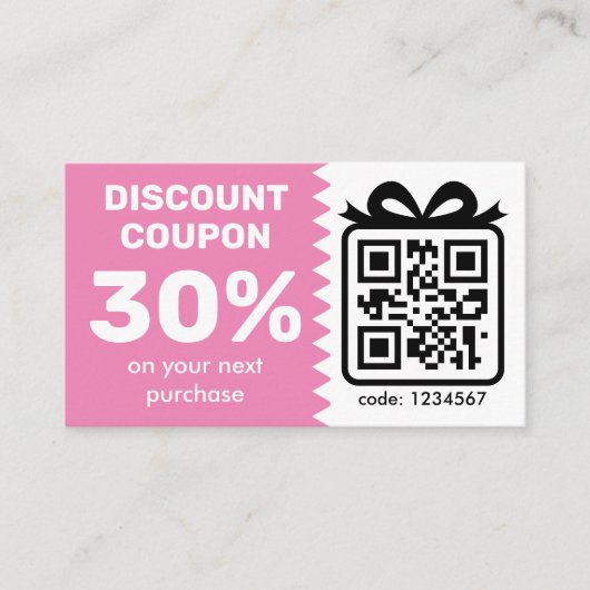Digitaler Rabattcoupon mit QR-Code Logo rosa Rabattkarte (Vorderseite)