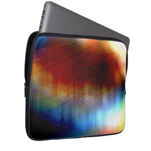 Digitaler Regen über auffällig farbenfroh gepunkte Laptopschutzhülle