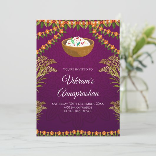Digitaler Reis fütternd laden Annaprasan-Einladung Einladung (Stehend Vorderseite)