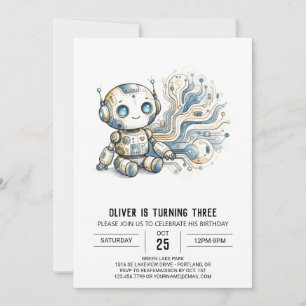 Digitaler Silber-Roboter-Geburtstag Einladung