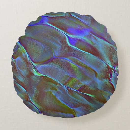 Digitaler Stein in satinfarbenem Blau Rundes Kissen (Vorderseite)