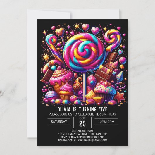 Digitaler Whimsical Candyland Digital Geburtstag Einladung (Vorderseite)