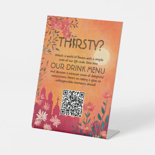 Digitaler Zugang Sunset Serenade Hochzeitsgetränke Sockelschild (Vorderseite)