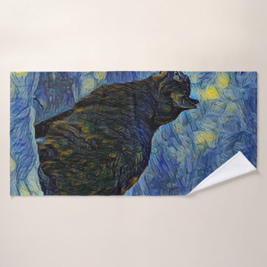 Digitales Bild Shambhala Katze in Vincent Van Gogh Badehandtuch (Badehandtuch)