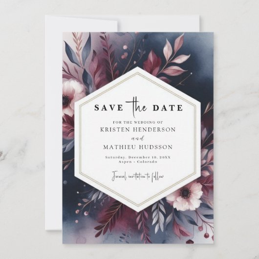 Digitales Burgund verzaubert Save The Date (Vorderseite)
