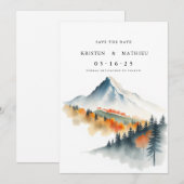 Digitales Gebirge mit Wasserfarbe Save The Date (Vorne/Hinten)