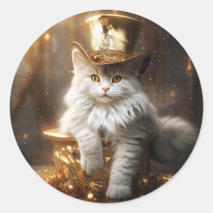 Digitales Gemälde lustiger Katze Runder Aufkleber