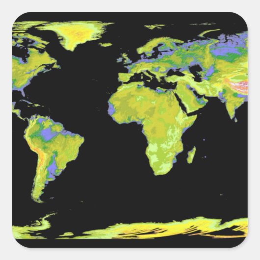 Digitales Höhenmodell der Kontinente auf Ea Quadratischer Aufkleber (Vorderseite)