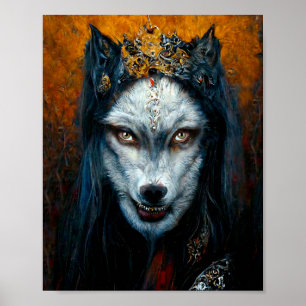 Digitales Kunstportrait eines Werwolfs Poster