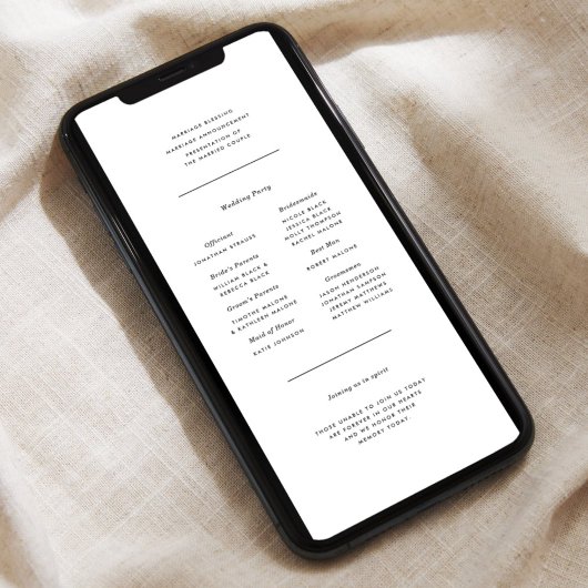 Digitales modernes Minimalistisches Hochzeitsprogr Einladung