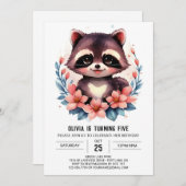 Digitales Raccoon-Mädchen zum Geburtstag von Kinde Einladung (Vorne/Hinten)