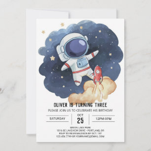 Digitales Raumflugzeug Aquarellfarbe Geburtstag Einladung