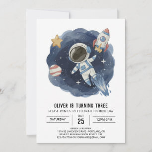 Digitales Raumflugzeug Aquarellfarbe Geburtstag Einladung