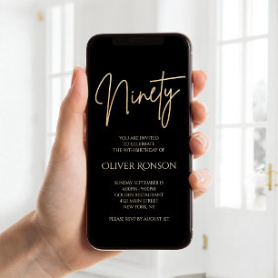 Digitales Schwarzgold 90. Geburtstag Mobile Einlad Ankündigung