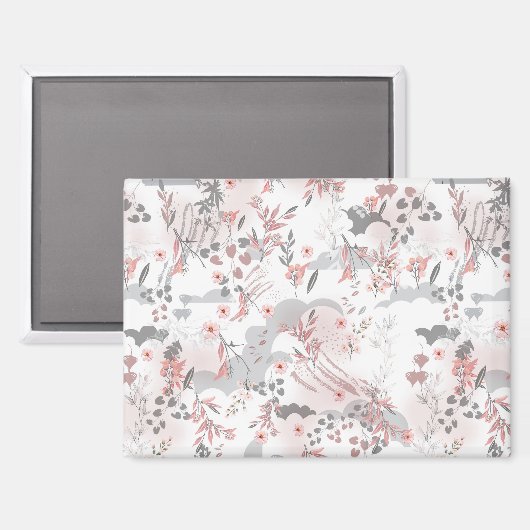 Digitalflorale Muster auf Pastellfarben Magnet (Vorderseite/Rückseite)