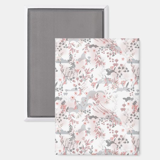 Digitalflorale Muster auf Pastellfarben Magnet (Vorderseite/Rückseite)