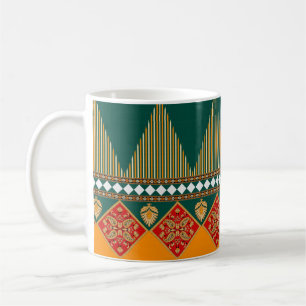 Digitaltextildesignmotiv mit geometrischer Bordüre Kaffeetasse
