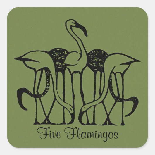 Dijsselhof - Fünf Flamingos, schöne Kunst, Quadratischer Aufkleber (Vorderseite)