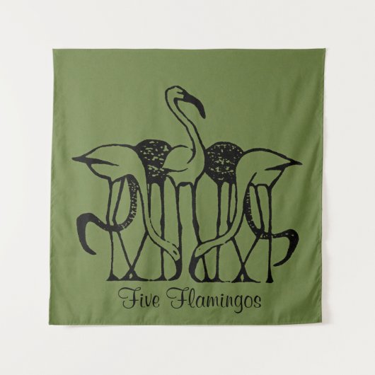 Dijsselhof - Fünf Flamingos, schöne Kunst, Wandteppich (Vorderseite)