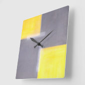 'Dilapidated' Grey and Yellow Abstract Art Clock Quadratische Wanduhr (Winkel)
