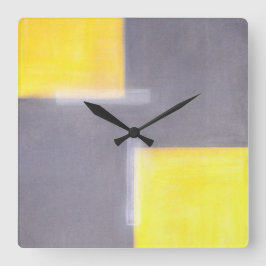 'Dilapidated' Grey and Yellow Abstract Art Clock Quadratische Wanduhr