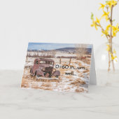 Dilapidated, Rusty Antique Auto in Snow Karte (Gelbe Blume)