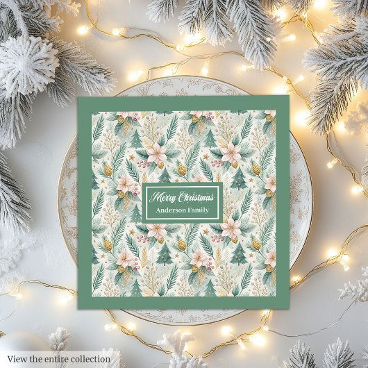 Dill Green and Gold Lux Napkins Monogram Holiday Serviette