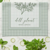 Dill Herb Kitchen Towel – Green Gingham Border Geschirrtuch (Gefaltet)