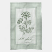 Dill Herb Kitchen Towel – Green Gingham Border Geschirrtuch (Vertikal)