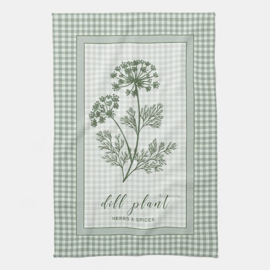 Dill Herb Kitchen Towel – Green Gingham Border Geschirrtuch (Vertikal)
