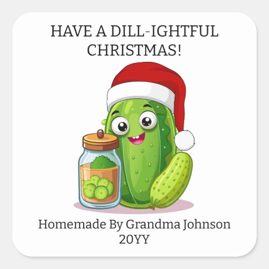 Dill‑ightful Christmas Pickling Jar Quadratischer Aufkleber (Vorderseite)