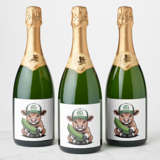 Dill mit ihm Kuh PNG, Funny Pickle Schaumweinetikett (Flaschen)