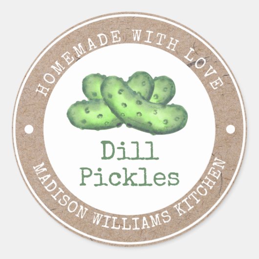 Dill Pickle Canning Label | Eigenart mit Liebe Runder Aufkleber (Vorderseite)