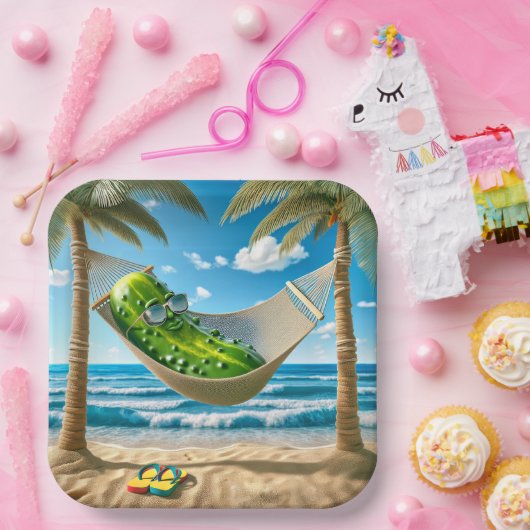 Dill Pickle in einer tropischen Hängematte Pappteller (Party)