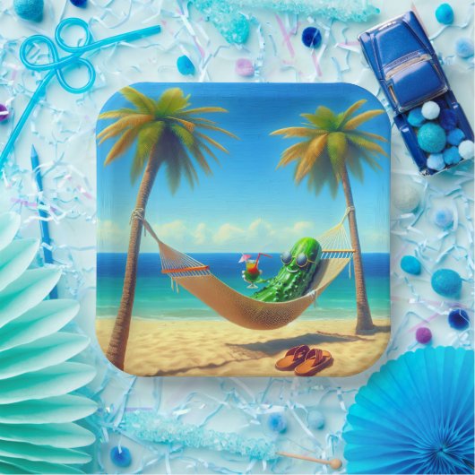 Dill Pickle mit Cocktail in der Hängematte Pappteller (Party)