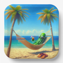 Dill Pickle mit Cocktail in der Hängematte Pappteller