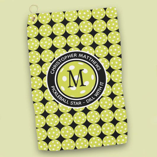Dill With It Pickleball Star Monogramm Golfhandtuch