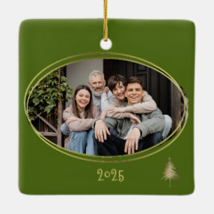 Dillgrüne Pink- und Gold-Weihnachtsbäume Keramikornament
