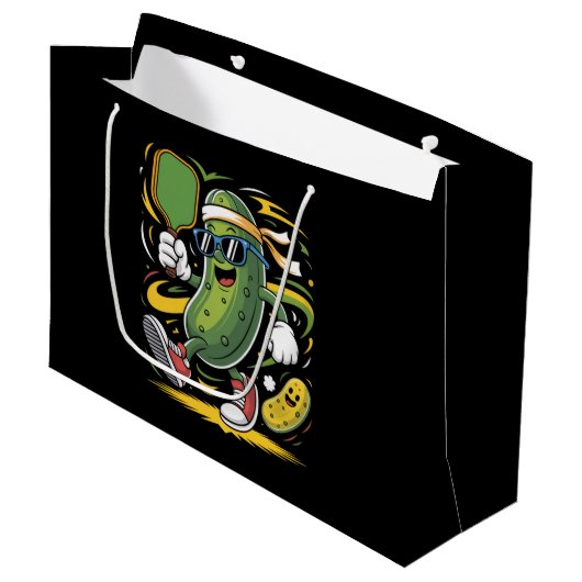 Dillgurke spielt Pickleball Große Geschenktüte (Vorderseite Schrägansicht)