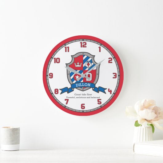 Dillon Jungenadelt Namensbedeutungswappenkunde Große Wanduhr (Zuhause)