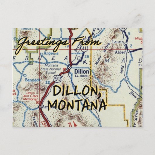 Dillon MT Vintag Map Postkarte (Vorderseite)